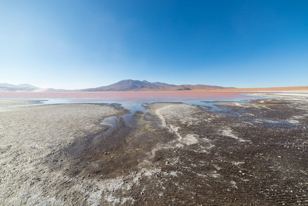 多彩多姿盐湖，玻利维亚的安第斯山脉的火山