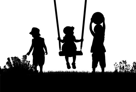 在自然中的儿童剪影照片