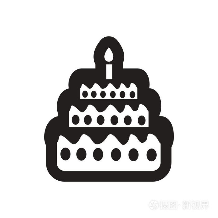 风格黑色和白色图标生日蛋糕的蜡烛