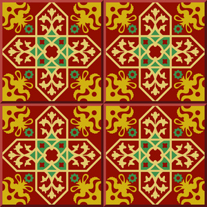 红色十字花的老式无缝墙砖。 摩洛哥