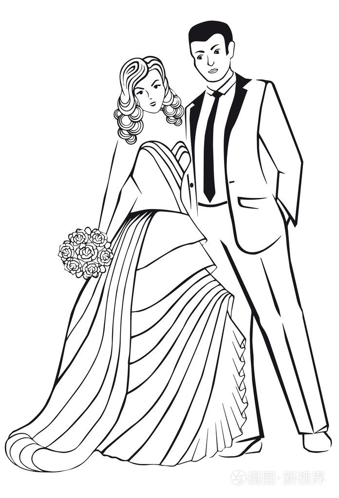舞会礼服的女人和男人穿衣服插画-正版商用图片1l8rcd-摄图新视界
