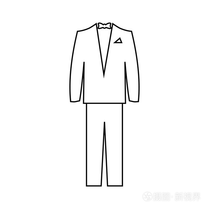 插画 男人的经典黑色西装与领结.男人的衣柜.矢量.eps