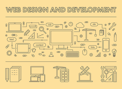 行设计概念横幅 web 设计和开发