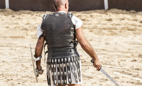 角斗士的战斗角斗士战斗在舞台上的罗马竞技场,表征照片