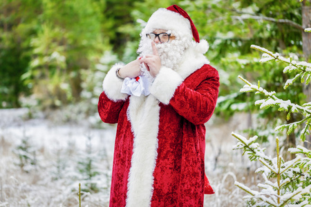 圣诞老人在树林里显示安静的秘密
