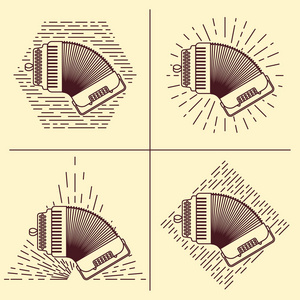 手风琴的标志。复古风格与乐器的矢量图。矢量剪贴画。音乐商店包装 工作室或 t 恤设计的复古设计元素