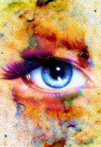 女人的眼睛和眼神接触抽象色彩背景