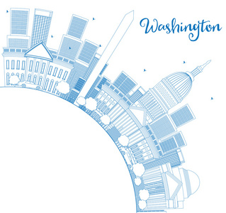 用复制空间和蓝色建筑勾勒出华盛顿的天际线