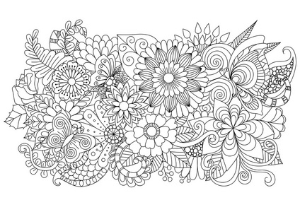 手拉的 zentangle 花卉背景为着色页