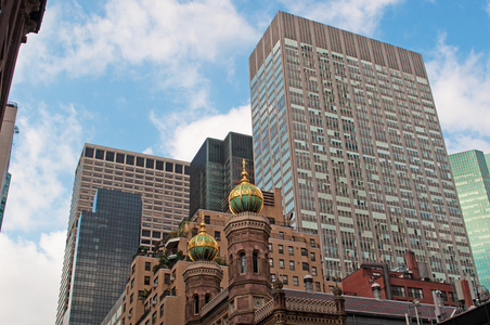 纽约市 大苹果天际线的全景, 其摩天大楼和各种建筑风格