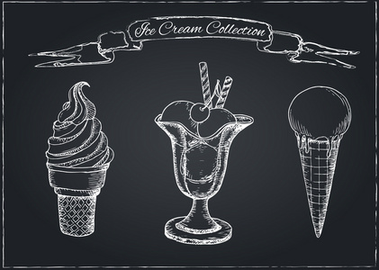 冰淇淋在黑板上设置