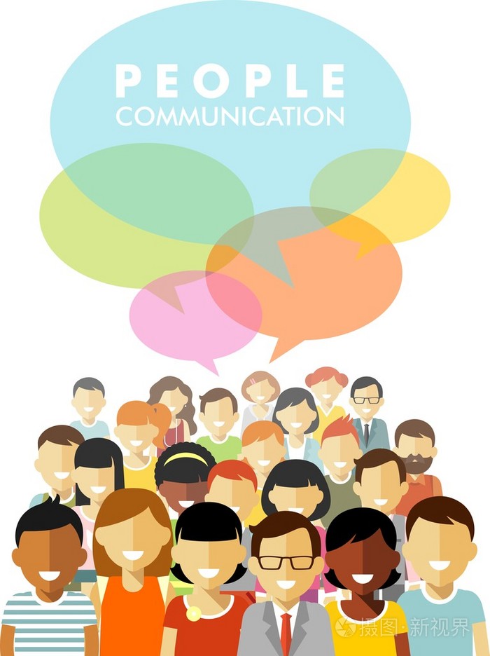 现代多元文化的社会概念与人们和语音泡沫在平面样式插画-正版商用
