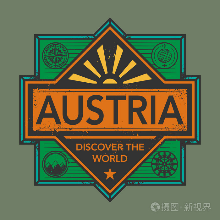 邮票或老式会徽与文本奥地利，发现世界