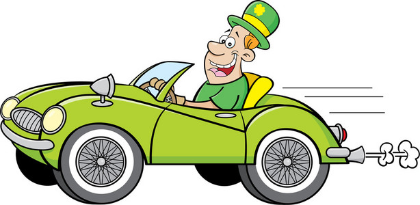 漫画卡通车卡通漫画的人戴着一场德比,驾驶一辆汽车照片