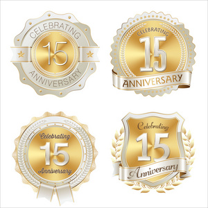 金色和白色的周年 Badges15th 年庆祝活动