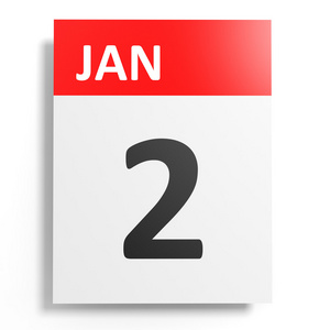 白色背景上的日历。1 月 2 日
