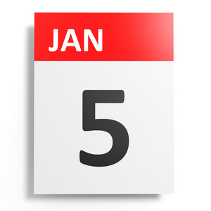 白色背景上的日历。1 月 5 日