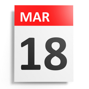白色背景上的日历。3 月 18 日