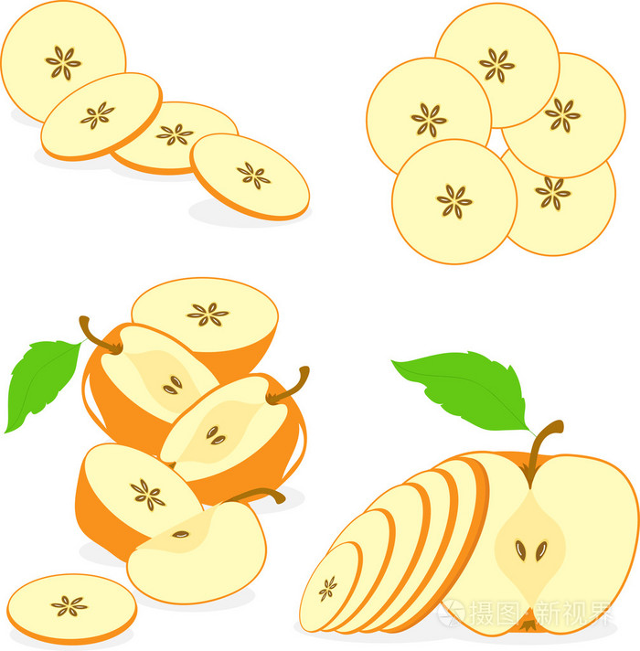 橘黄色苹果切片,矢量插图在透明背景上的集合插画-正版商用图片1lb2mk