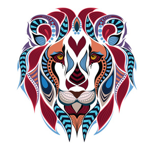 一只狮子图案彩色的团长。非洲  印度  图腾  纹身设计。它可用于设计的 t 恤 包 明信片和海报