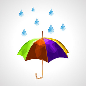 多边形设置的伞和天气预报经济学的雨