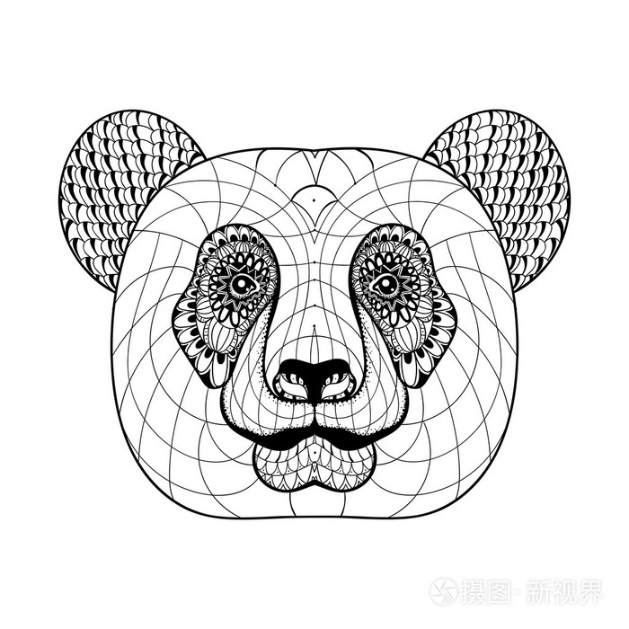 手工绘制的民族装饰性图案熊猫头