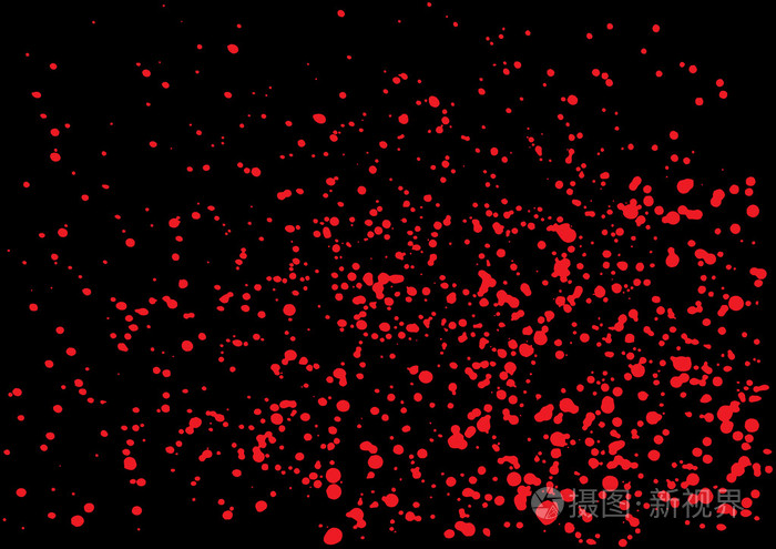 在黑色背景上红色血液的矢量飞溅.