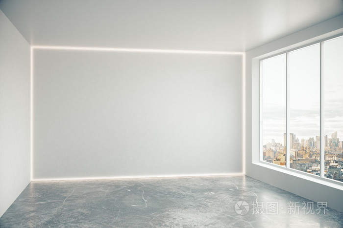 空白的白墙照亮窗口,与室内模拟了