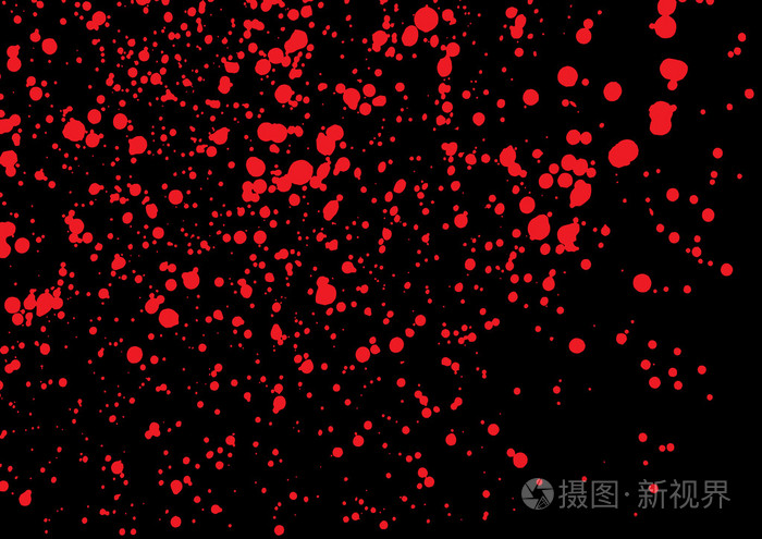 在黑色背景上红色血液的矢量飞溅