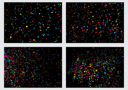 在黑色背景上的抽象颜色飞溅插画的一套