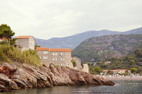著名岛的圣 Stephen 在亚得里亚海附近布德瓦。黑山