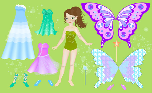 仙女的娃娃纸娃娃的美丽的仙女.身体的模板.打扮照片