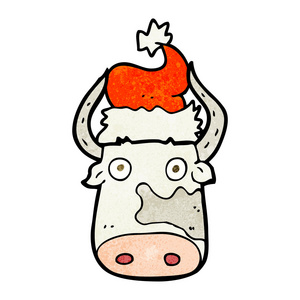 戴着圣诞帽的质感的卡通牛