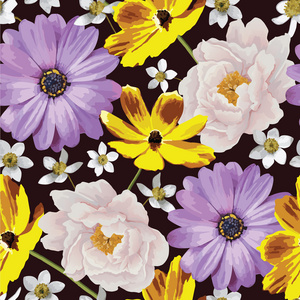 优雅无缝彩色花卉图案，白色背景上。Eps 10