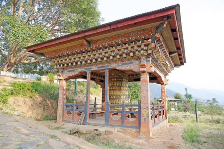 在池谧塔公寺寺院，普那卡，不丹祈祷轮