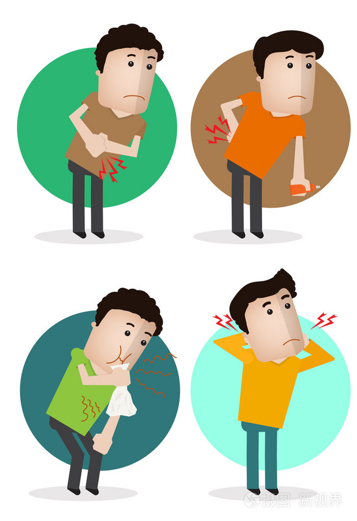 生病的字符组的疾病与痛苦的人