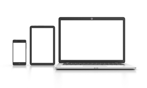 现代笔记本电脑 平板电脑和智能手机上白色孤立