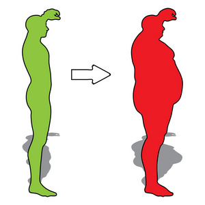 概念 3d 肥胖超重 vs 苗条适合年轻人剪影孤立在白色背景上的肌肉的