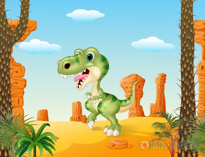 卡通搞笑dinosaurwith沙漠背景