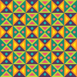 矢量现代无缝彩色几何三角形圆点图案, 抽象的几何背景色, 枕多彩多姿