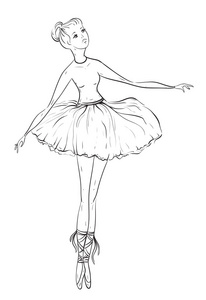 芭蕾舞女演员。老式黑白手绘矢量插画素描风格