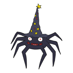 卡通万圣节蜘蛛在女巫的帽子