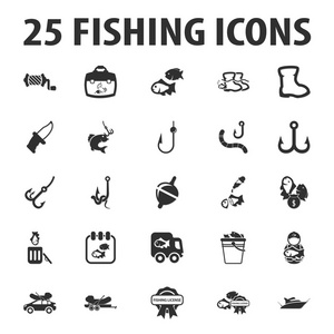 钓鱼，鱼 25 黑色简单的图标设置为 web