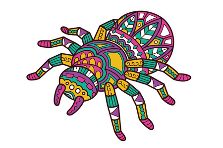 圆形瓢虫,孤立的卡通平面矢量插图四只悬挂在破折号线网上的黑色蜘蛛