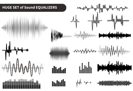 矢量声波集。音频均衡器技术，脉冲音乐剧。矢量图