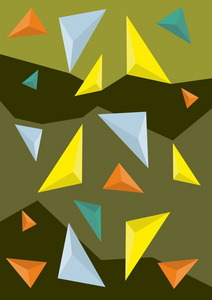 彩色三角形形状的对象是卡其色的背景上