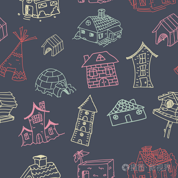 无缝向量几何抽象房子图案设计插画-正版商用图片1lcwy5-摄图新视界