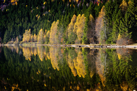 秋季景观和其倒映在湖面
