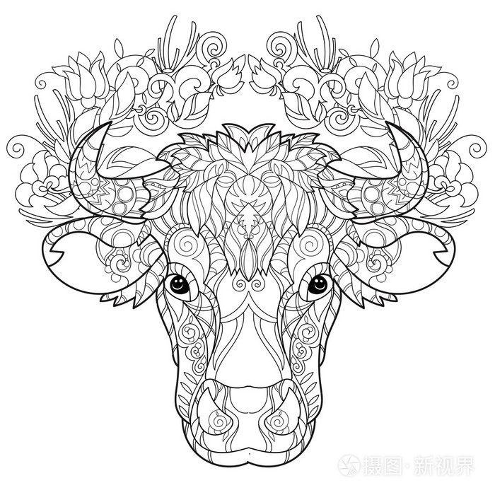 手画的涂鸦大纲牛头