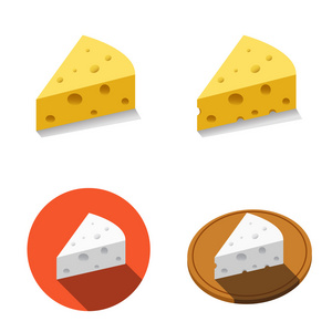 在平面样式的白色和黄色奶酪